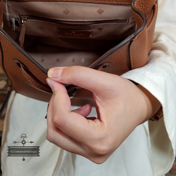 NWT AUTHENTIC Kate Spade Leila Gingerbread Pebble Leather Medium Flap Backpack main image 5